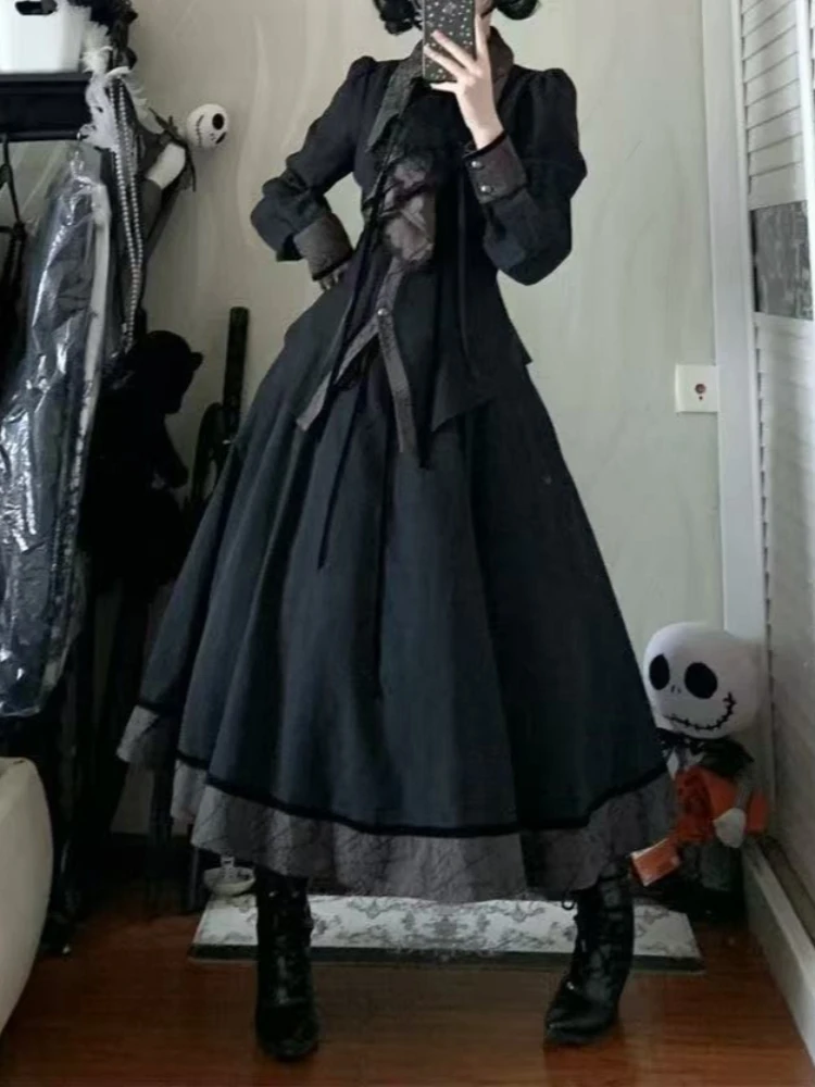 

Japanese Gothic Dark Lolita Design Sets Y2k Grunge Waist Slim Shirt Skirt Suit Women Elegant Two Piece Outfit Fashion 2026 New