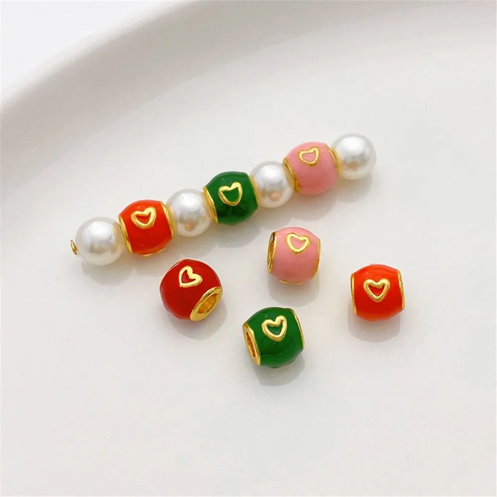 

18K Gold-wrapped Enamel Love Beads Transfer Beads Handmade DIY Woven Hand Rope Material Bracelet Necklace Accessories