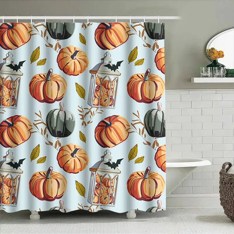 

Tuniu Cute Halloween Bat Pumpkin Shower Curtain Pastel Floral Bathroom Decor Gift