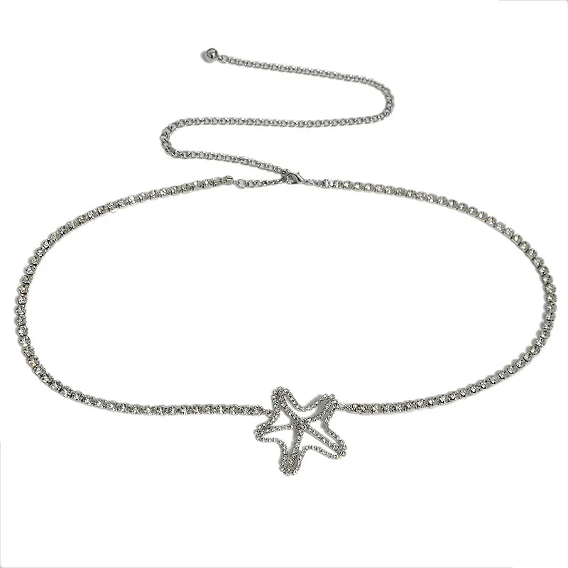 Cadena de cintura de diamantes de imitación monocapa de estilo Sexy de estrella de mar de moda, fotografía callejera, joyería de cadena corporal para mujer