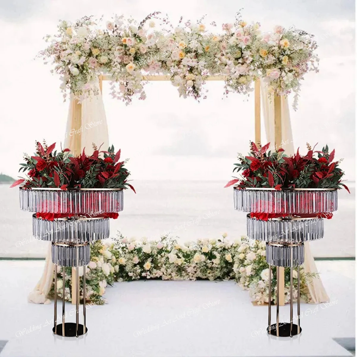 2pcs)90cm to 140cm)Wedding Decoration walkway pillar  Flower Stand acrylic Vase Column Flower display Stand wedding stage back