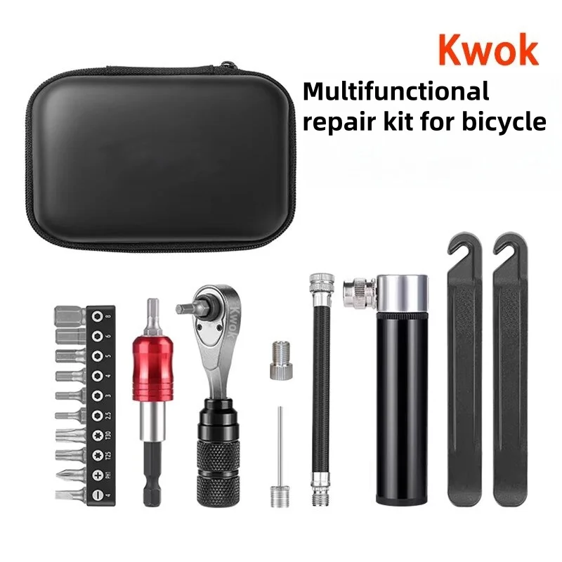 

KWOK Outdoor Bicycle Repair Kit - Emergency Tire Iron Pump Road Bike Full Maintenance Tool Set for Cycling Trips