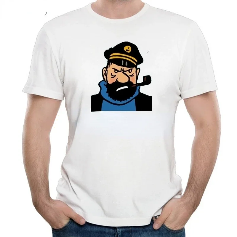 Summer Captain Haddock printed T-shirt men's funny hip hop comfy tops loose casual short sleeved crew neck clothing