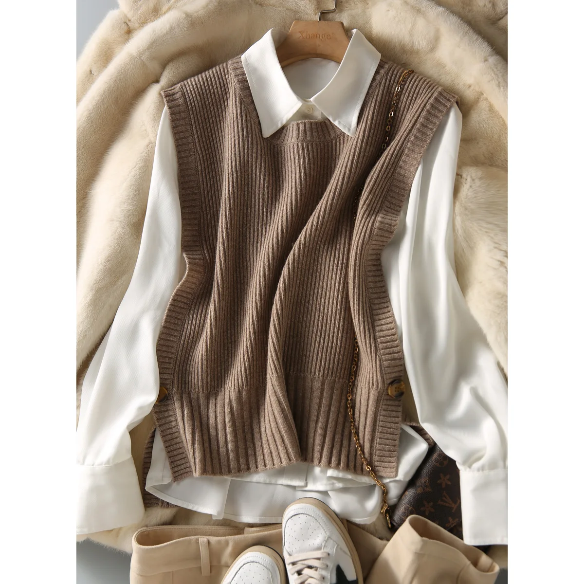 wool vest women's knitwear wool pullover sleeveless sweater half turtleneck women's top vest 2023 new