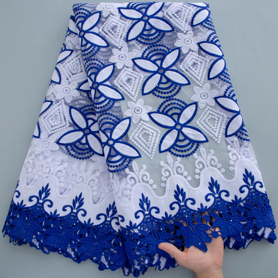 

Elegant African Mesh Lace Fabric – Blue & White Floral Embroidered Tulle Milk Silk Lace Material For Wedding Dresses & Party Gow