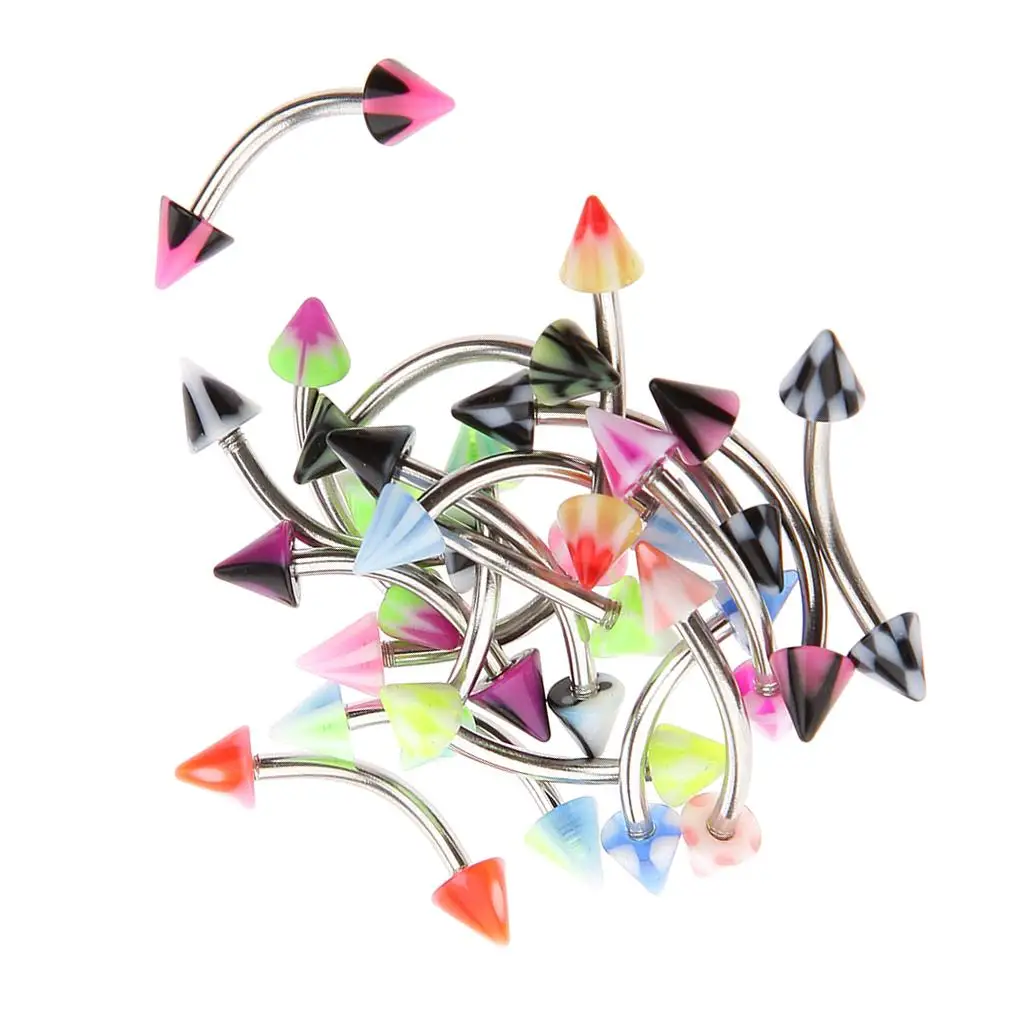 Eyebrow Rings 16g Stainless Steel Acrylic Ends Curved Piercing Bar Multipack Body Jewelry Set for Eyebrow Piercing