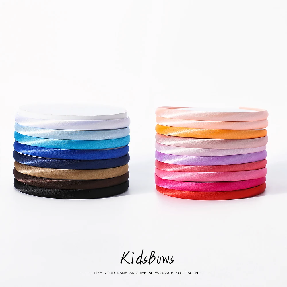 

5/10pcs/lot Plain 10MM Satin Headband Girls Fabric Covered Resin Hairbands Plastic Headbands Kids Elastic Bands Hair Accessories