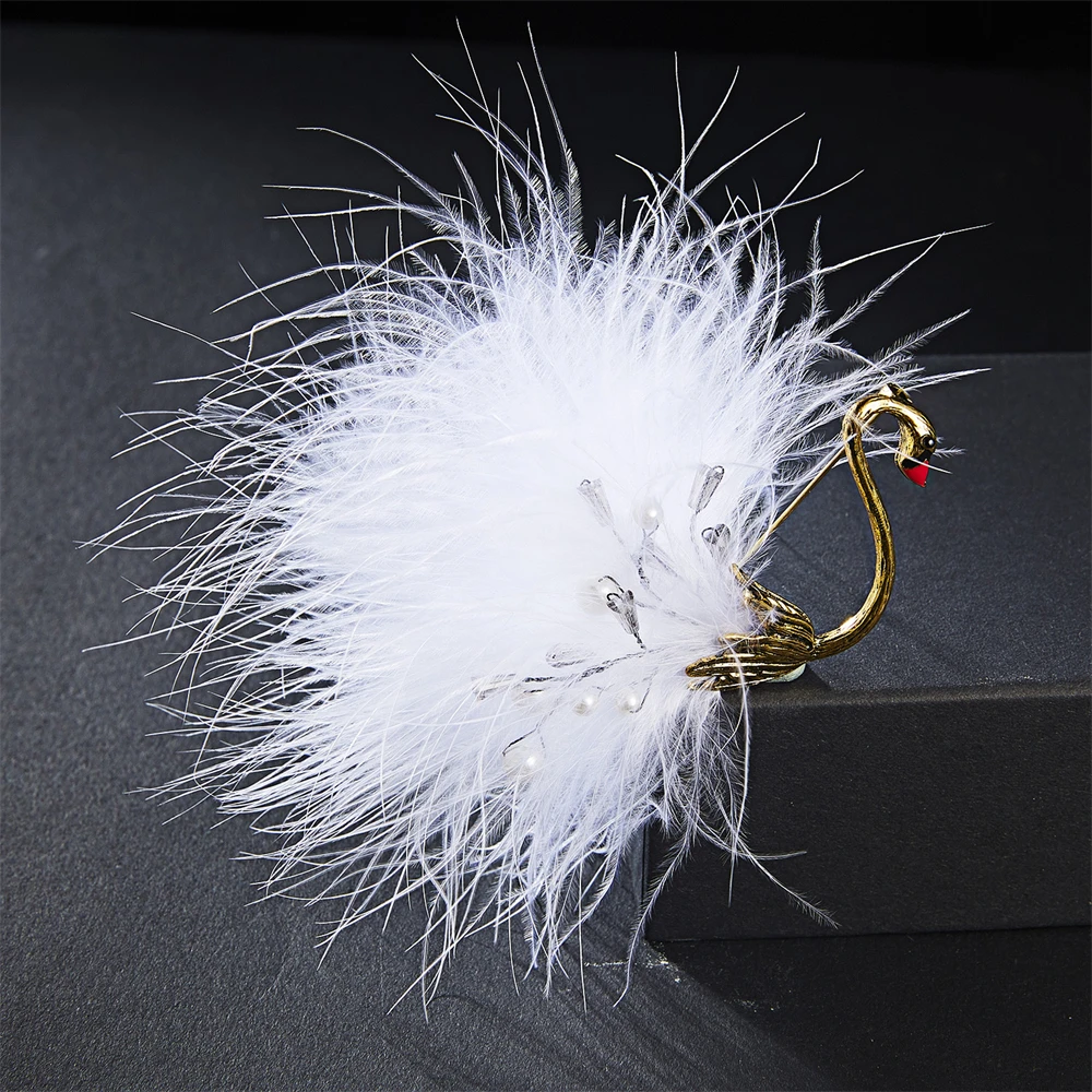 Trendy White Feather Swan Flamingo Bird Brooches For Women Unique Design Metal Brooch Pins Jewelry Gifts Clothing Accessories