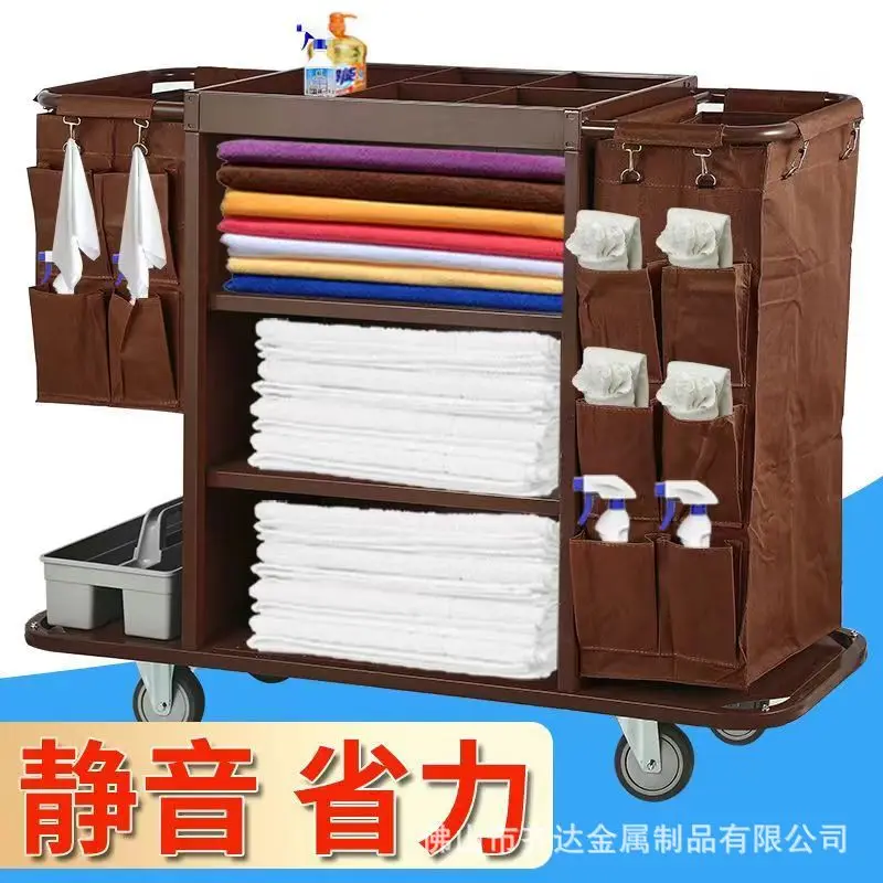 AOLIVIYA Hotel Room Multi-functional Hand Push Linen Cart Cleaning Cart Cleaning Cart Cloth Bag Room Mouth Hygiene Service