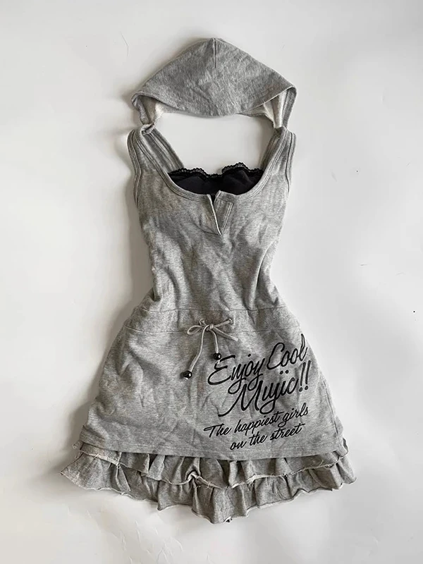 

Hia Original ey Hooded Strap Vest T-irt Women Summer 2025 New Super ular Two-piece Set Skirt Pants Cotton Blend