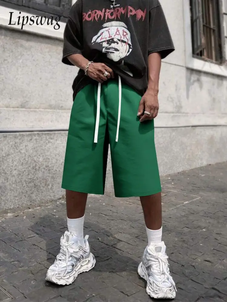 

Мужские мешковатые шорты в стиле хип-хоп, летняя уличная одежда, модные однотонные шорты для мужчин, осенние уличные повседневные свободные прямые короткие брюки