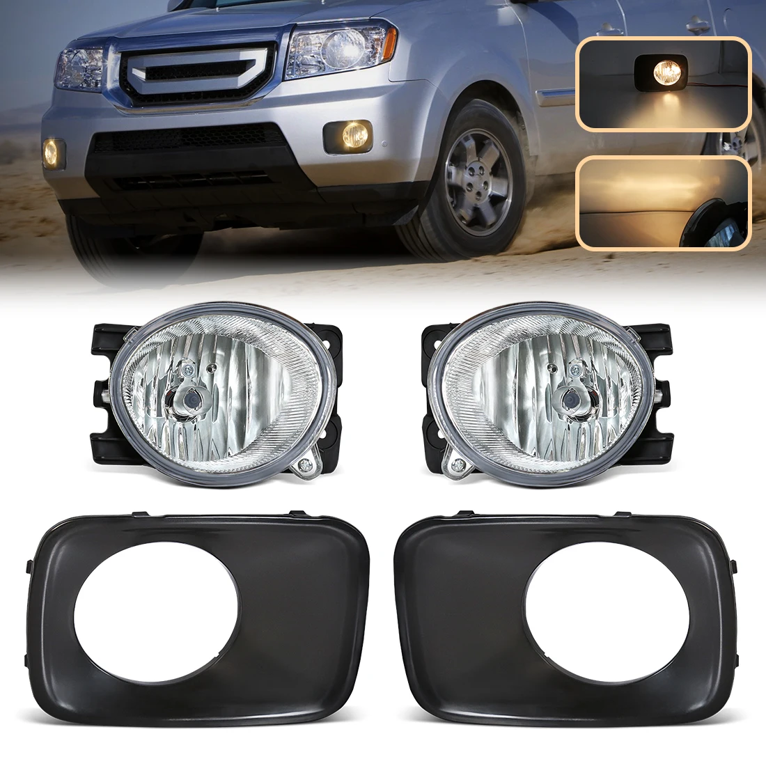 Fog Lamps For Honda Pilot 2009 2010 2011 Halogen Fog Lights Daylights Front Bumper Headlights with Cover Fog Lamp Frame 12V
