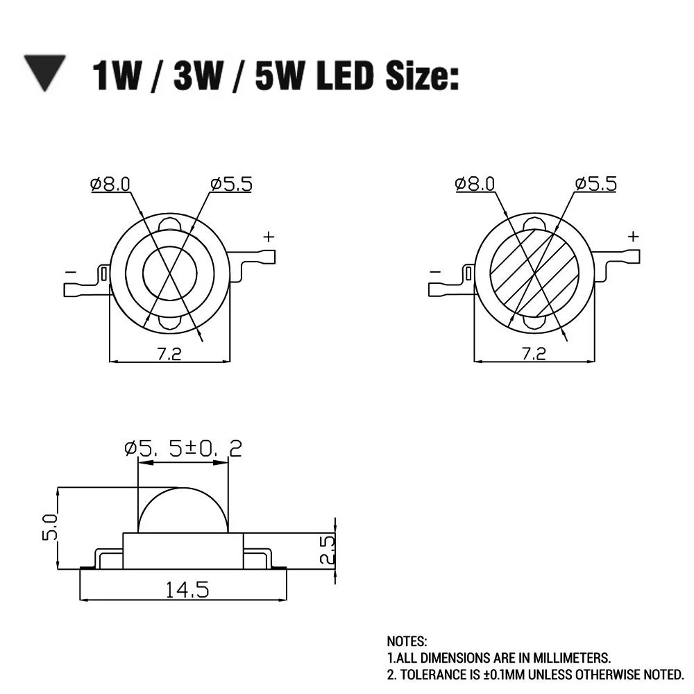 10pcs 1W 3W 5W High Power LED Chip Lamp Bulbs SMD COB Diodes Warm Cold White Red Green Blue Yellow 440 660nm Grow Light Beads