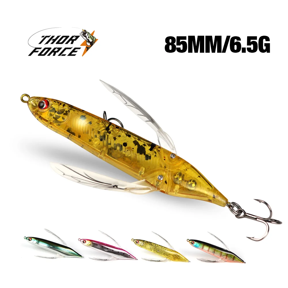 THORFORCE Dragonfly Minnow Bait 80MM 6.5G Topwater Fishing Lures Floating Wobblers Insect Lure with Wings Pencil Bass Pike