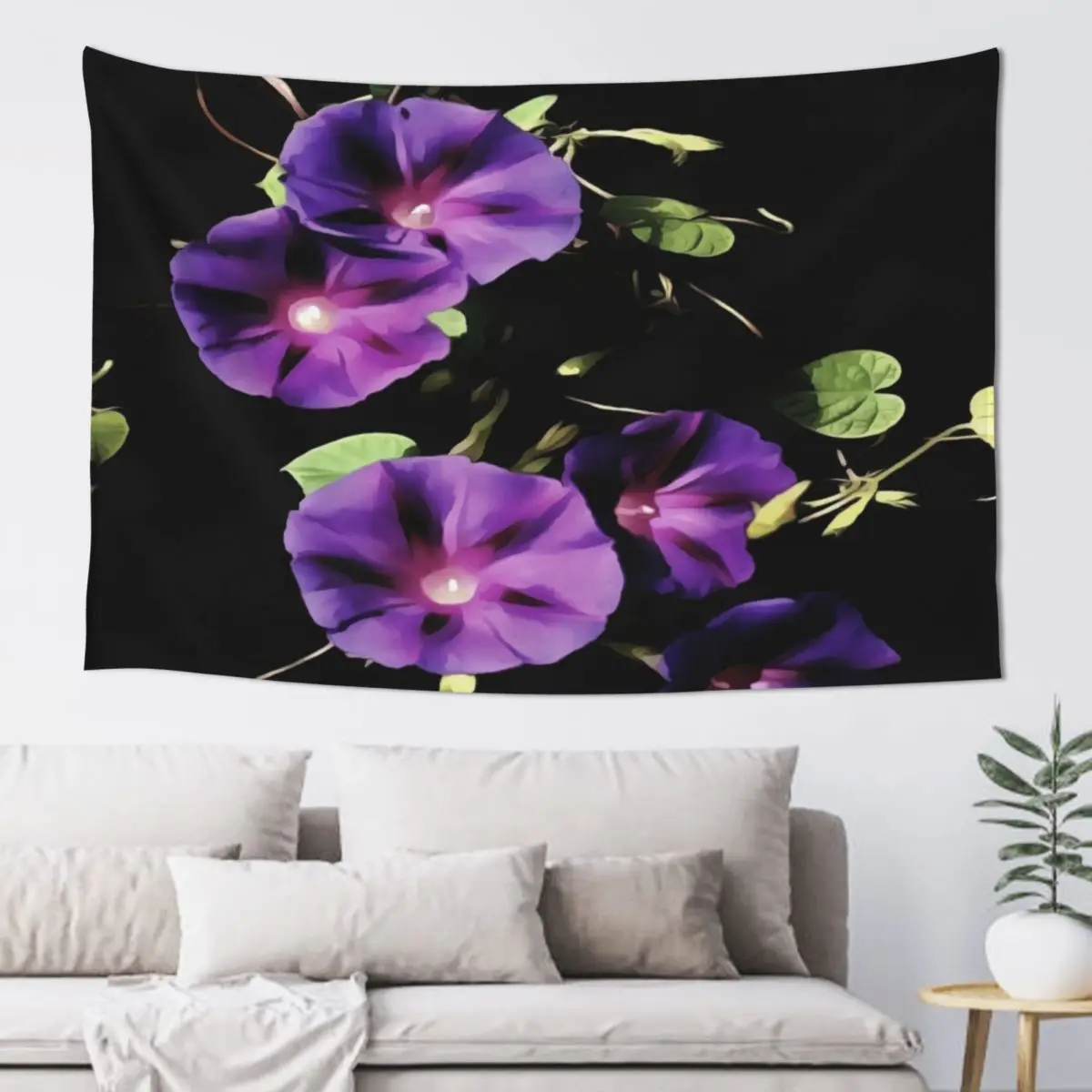 

Morning Glory Flower Isolated On Black Tapestry Wall Tapestries Carpet On The Wall Things To The Room Tapestry