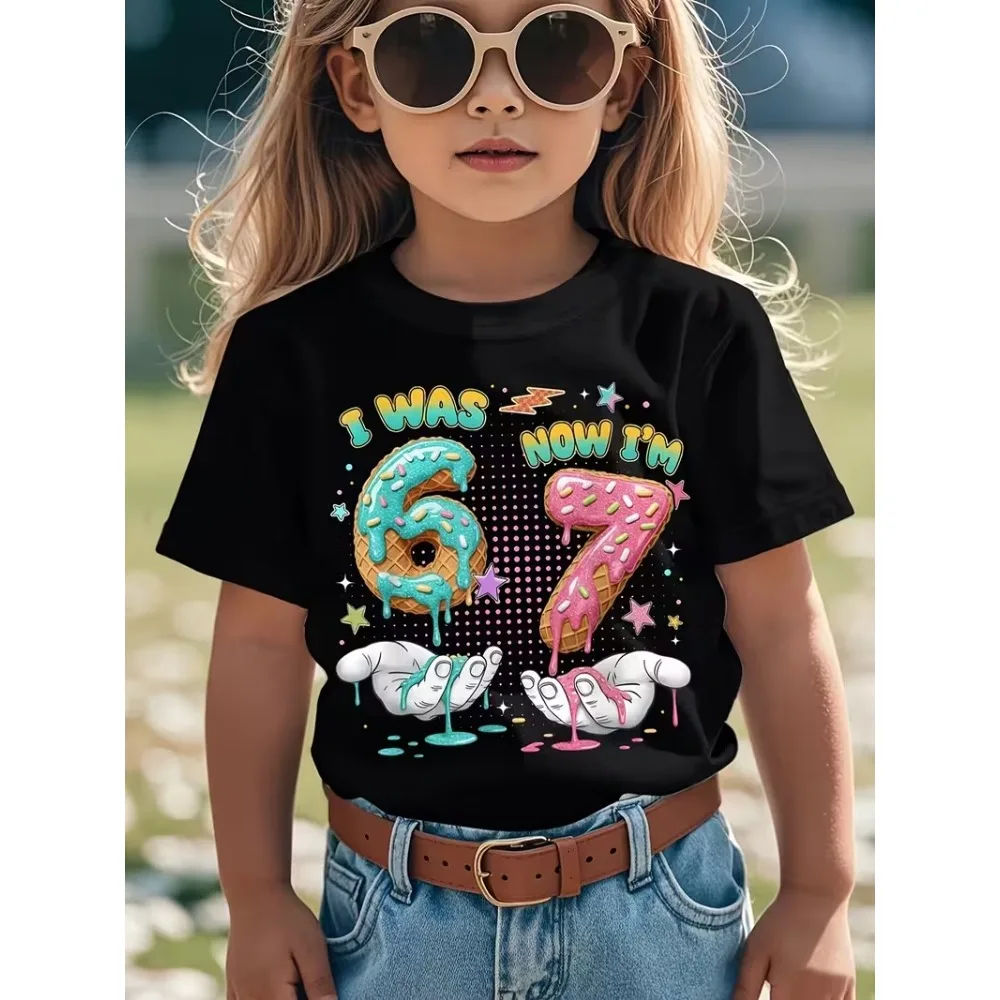 Summer New Children's T-shirt Casual Fashion Kids Clothing 67 Six Seven Cute Print Trendy Boys Girls Y2k Short Sleeve Tees Tops