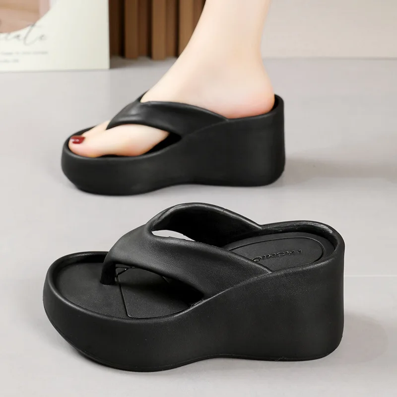 New Summer Chunky Platform Flip Flops Women Clip Toe Wedges Beach Sandals Woman Thick Sole High Heeled Eva Slippers 35-40 Slides