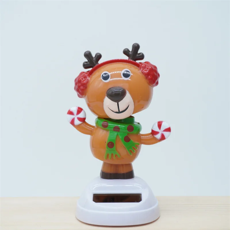 New Cartoon Cute Christmas Snowman Elk Elf Doll Solar Toys Funny Solar Shaking Head Dancing Car Ornament Christmas Birthday Gift