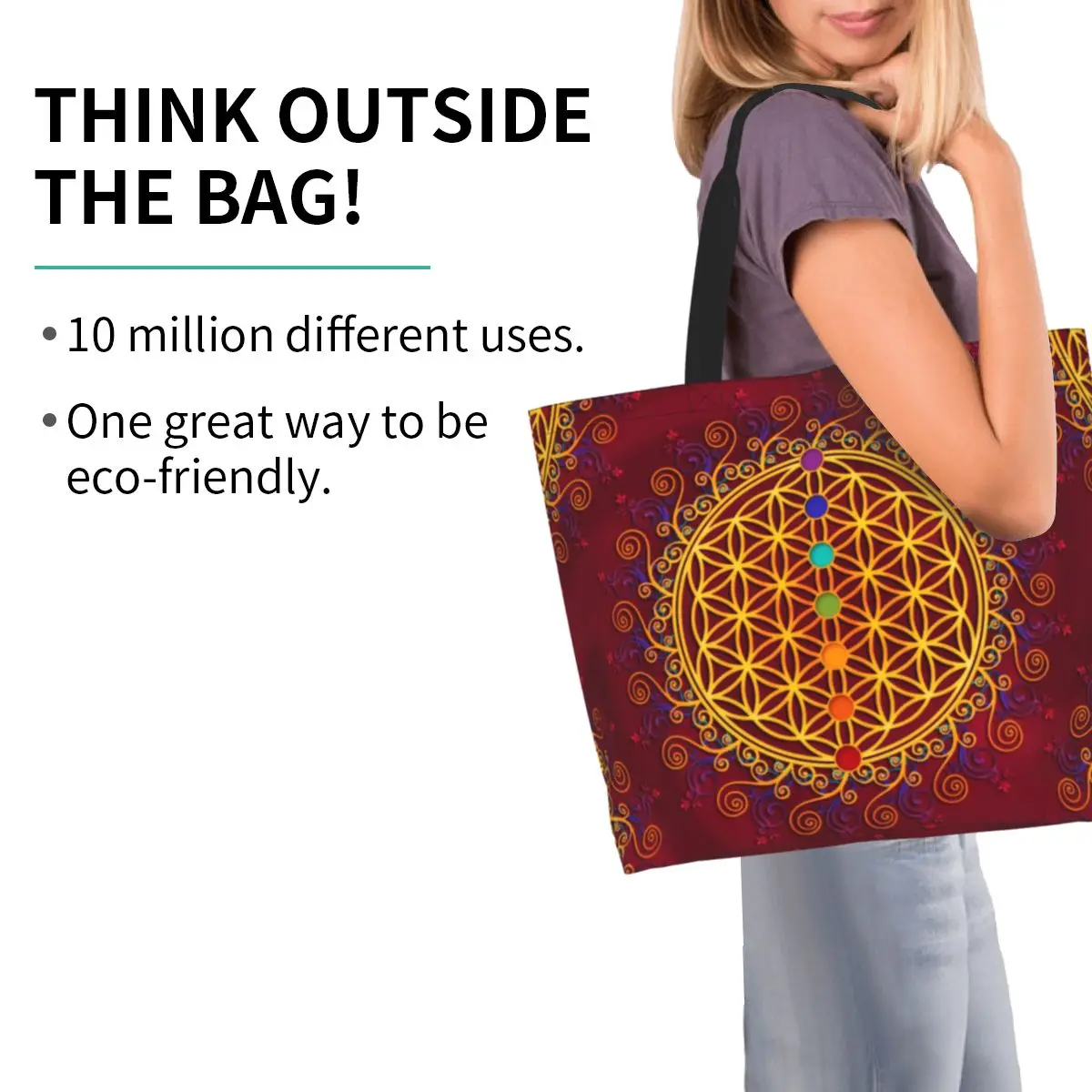 Cute Printing Flower Of Life Tote Shopping Bags borsa a tracolla in tela lavabile spiritualità Yoga Zen Mandala Handbag