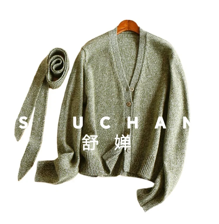 

Необычная пряжа 100, шерстяной свитер с v-образным вырезом и стримером, женский укороченный кардиган 38F5, свитер Mujer