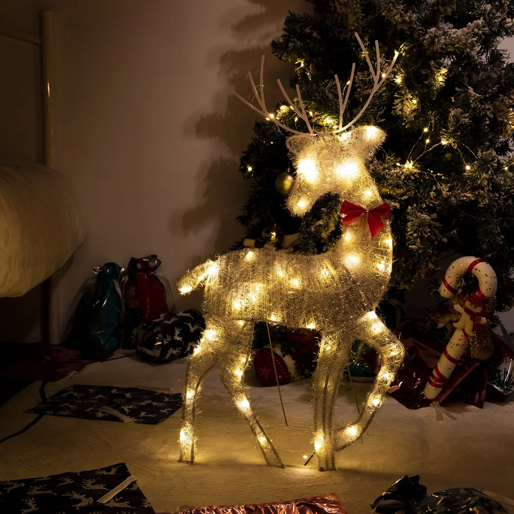 Glowing Iron Elk Lighted Christmas Reindeer Battery Operated LED Deer Family elk Deer Christmas Garden Decoration