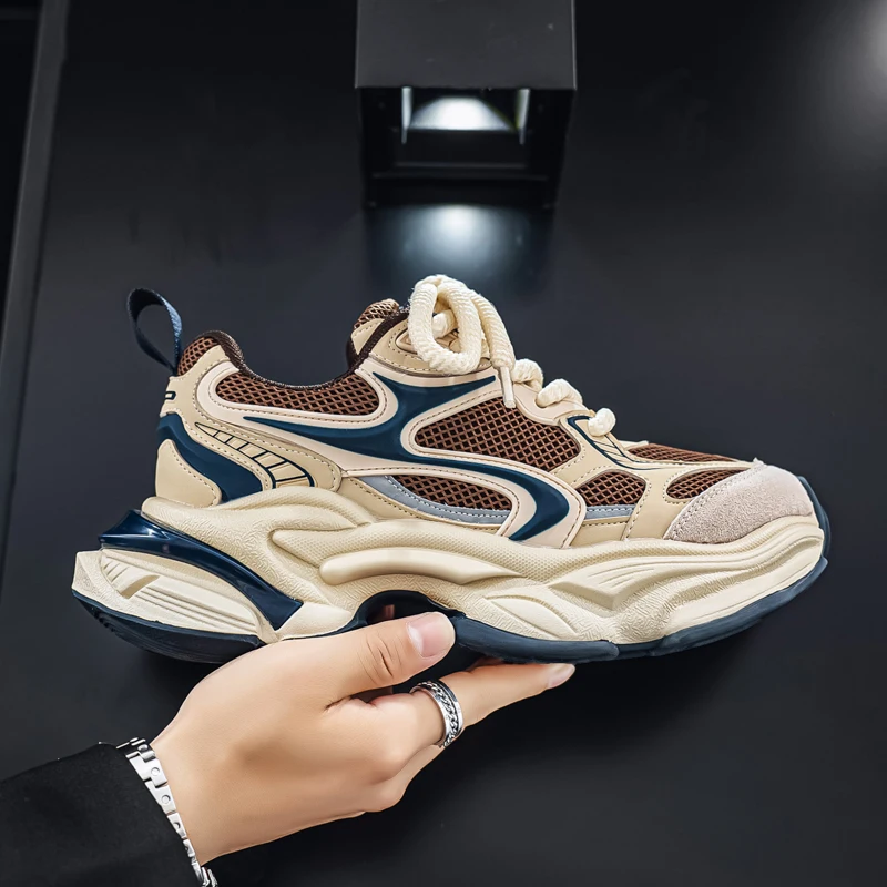 Herren-Dad-Sneaker, atmungsaktives Obermaterial aus großem Mesh, dicke Juteschnürsenkel, farblich abgesetzte dicke Sohle, höhenvergrößernd und rutschfest, retro-trendiger Stil, mehrere Farboptionen verfügbar, vielseitige Freizeitschuhe für den täglichen Arbeitsweg und die Straßenmode. – Detail 12