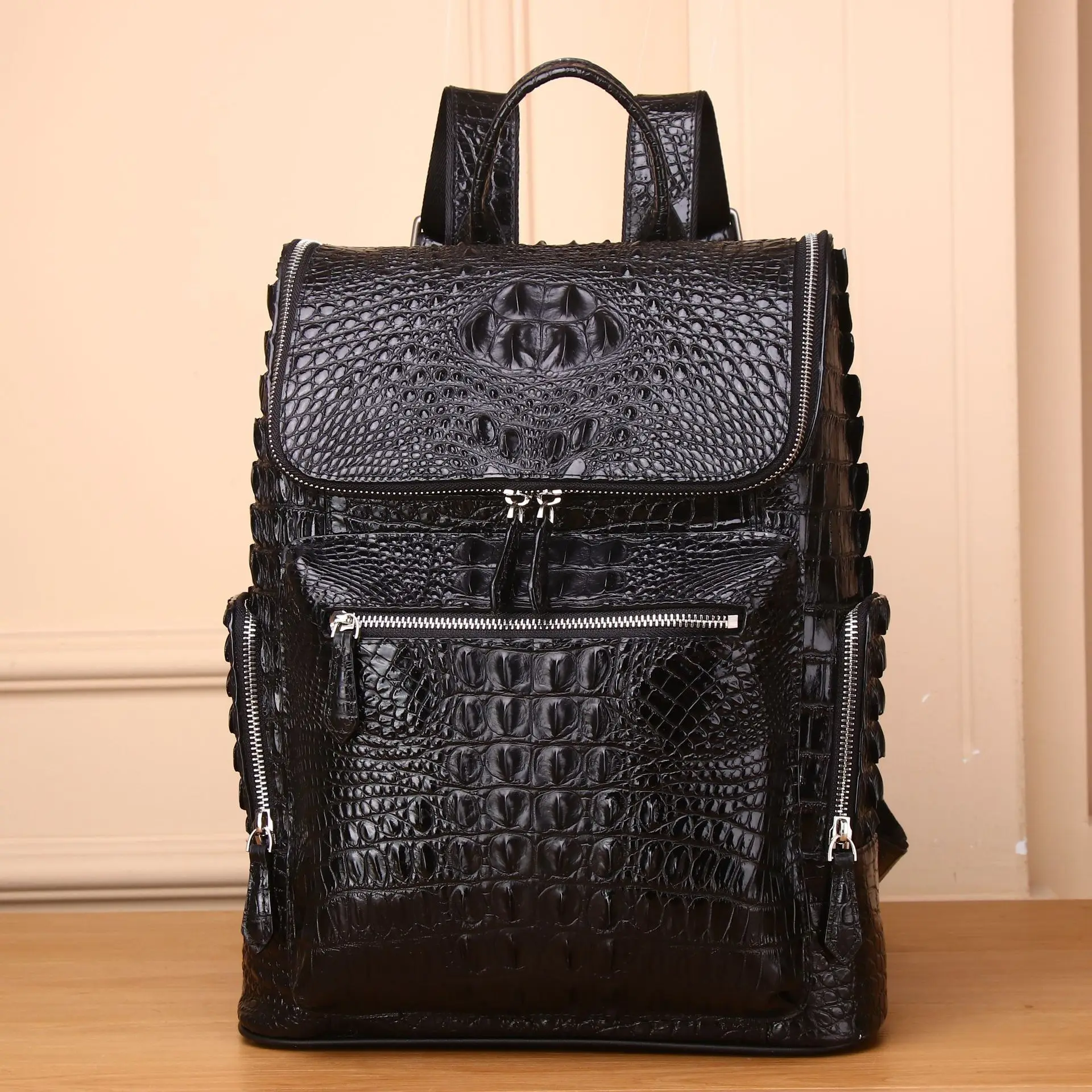 

New High-capacity With Crocodile Pattern Skull Travel Genuine Leather Men's Computer Bag Backpack Trend School Bags For Teenager