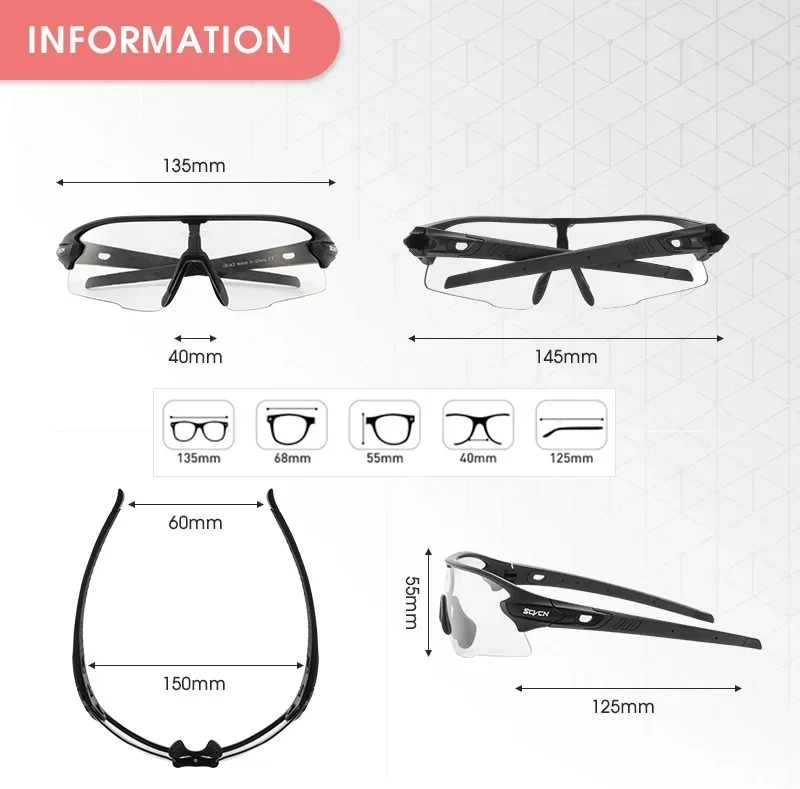 SCVCN Photochrome Fahrradbrille Sonnenbrille für Herren Fahrrad-Straßenbrille für MTB UV400 Brille Damen Rennrad Wanderbrille – Detail 5