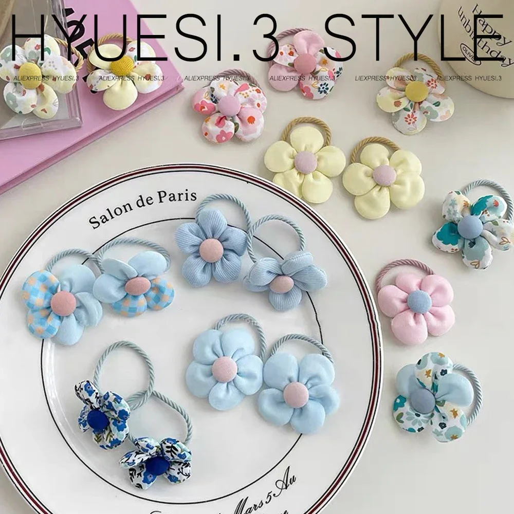 10pcs/Set Colorful Fabirc Flower Hair Ties Scrunchies Baby Girls Elastics Ponytail Holders Rubber Band For Toddlers Kid Headwear