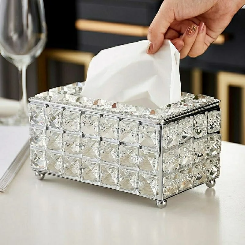 Luxury crystal tissue box golden and sliver tissue box Towels Holder Container Napkin Storage Box Paper Desktop for living room