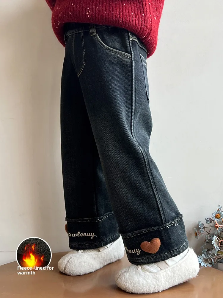 

Thiened Fce Winter Denim Pants Straight Leg Warm Hearted Design Girls Faionable Sli New Sle Jeans Long Pants