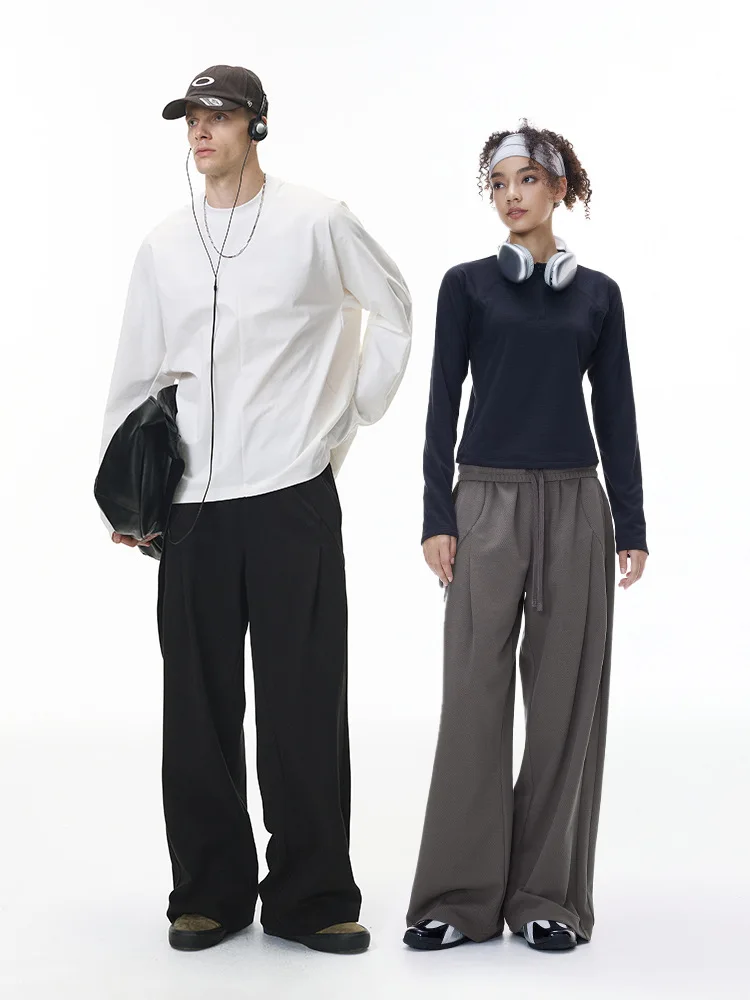 

Parisian Deconstructed Wide Leg Pants Autumn Loose Casual Trendy Brand Men's Dstring Elastic Waist Knife Cut Trousers