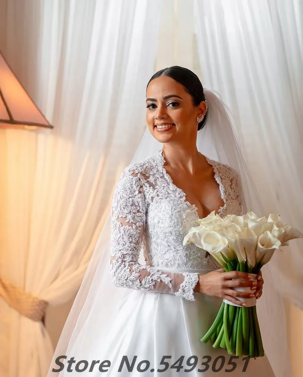 Sevintage 2025 エレガントなボールガウン サテン Vネック 長袖 ウェディングドレス カスタムメイド ブライダルガウン ウェディングドレス