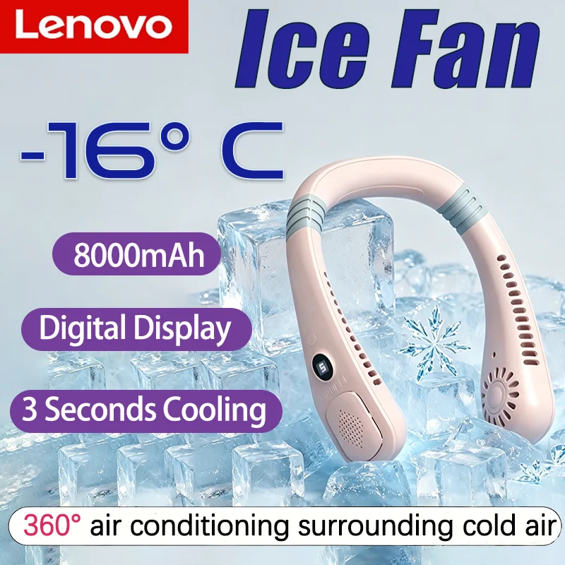 Lenovo 2026 New Neck Bladeless Fan Mini Ultra Long Life Portable Lazy Silent Fan Usb Charging Student Sports Office