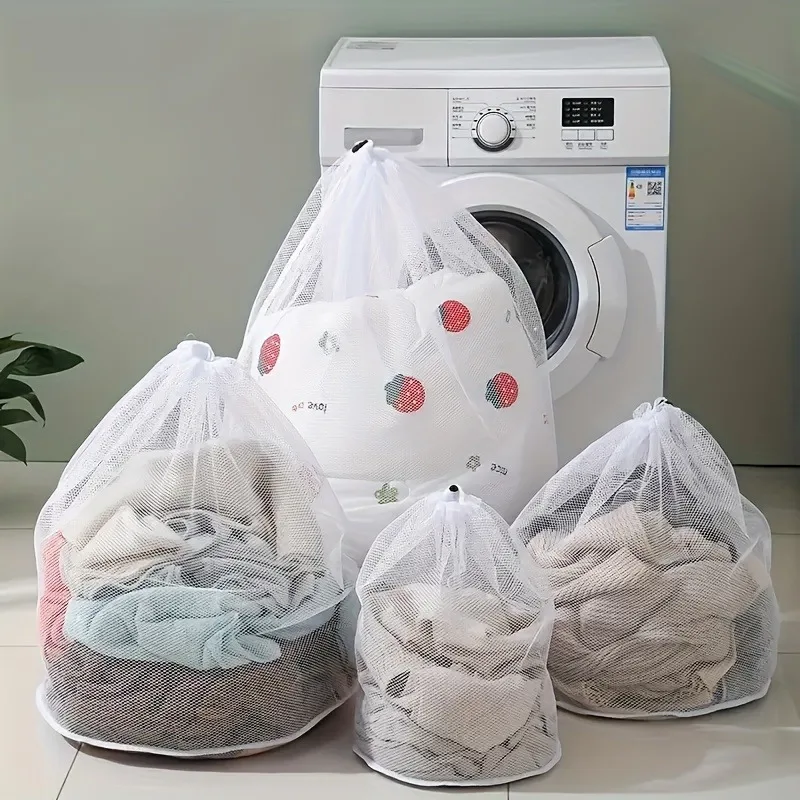 Image of 1 Stück vielseitiger Wäschesack aus Netzstoff mit Kordelzugverschluss, atmungsaktiver Wäschesack aus strapazierfähigem Polyester, wiederverwendbare Reise-Aufbewahrungstasche