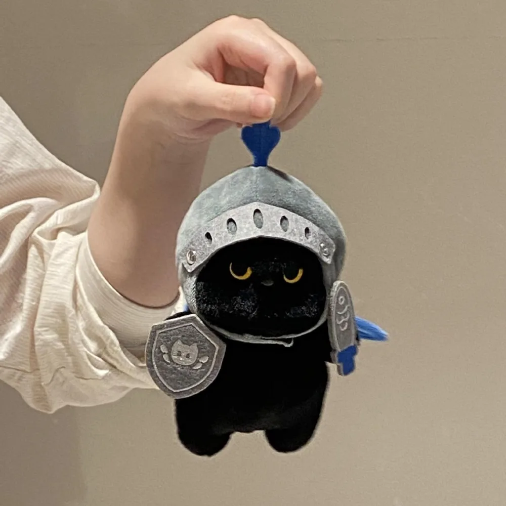 Sleep Pillow Shield Knight Cat Plush Doll Silly Cute Cat Plush Toy Cartoon Soft Black Cat Stuffed Toy Children