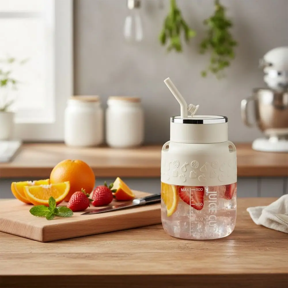 800 ML Portable Juicing Bucket with Straw and Strap Long Battery Life Juicer Cup Large Capacity Wireless Ice Crusher Cup