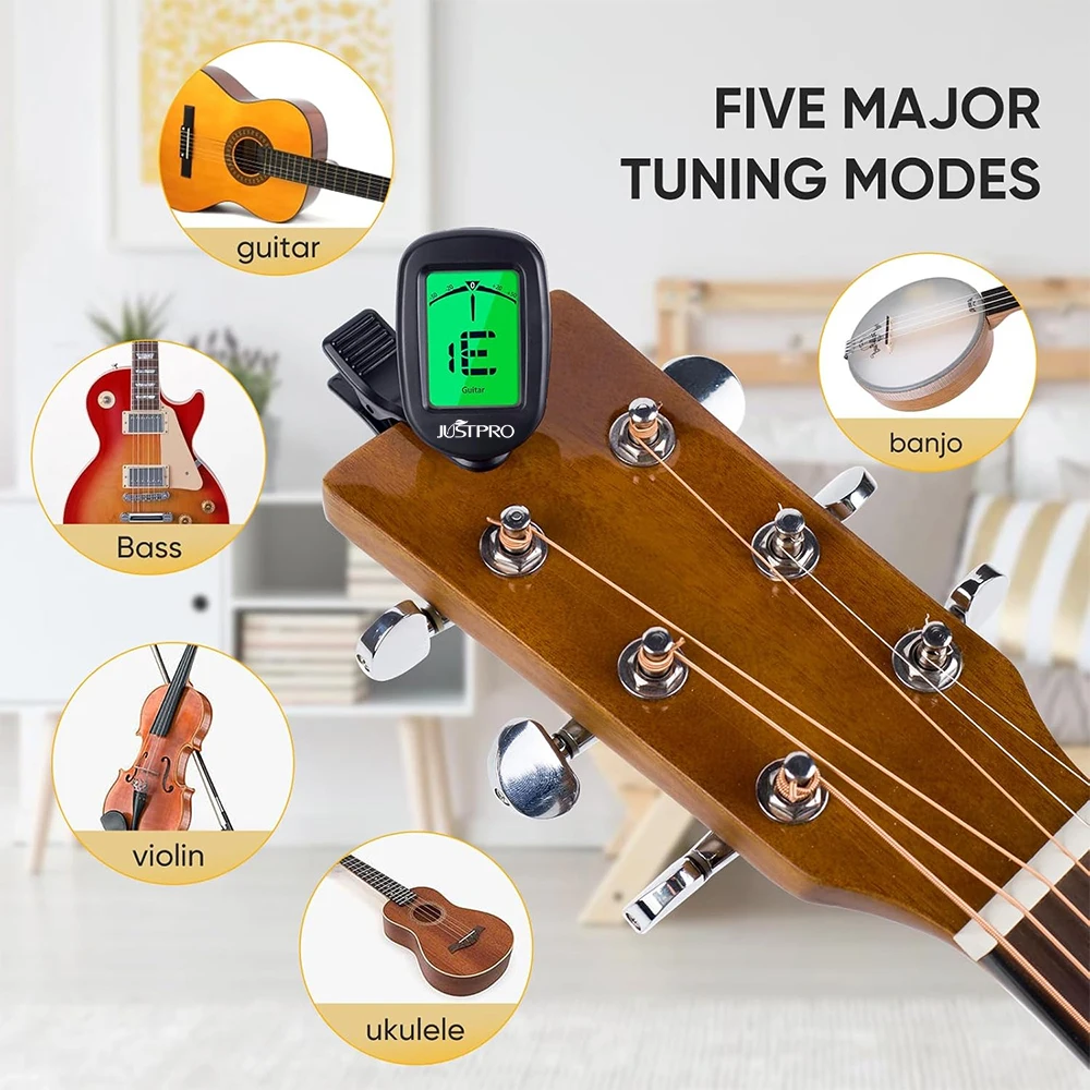 JUSTPRO 2 Pack Guitar Tuner Electronic Acoustic Violin Ukulele Bass - Stringed Instrument Musical Accessories