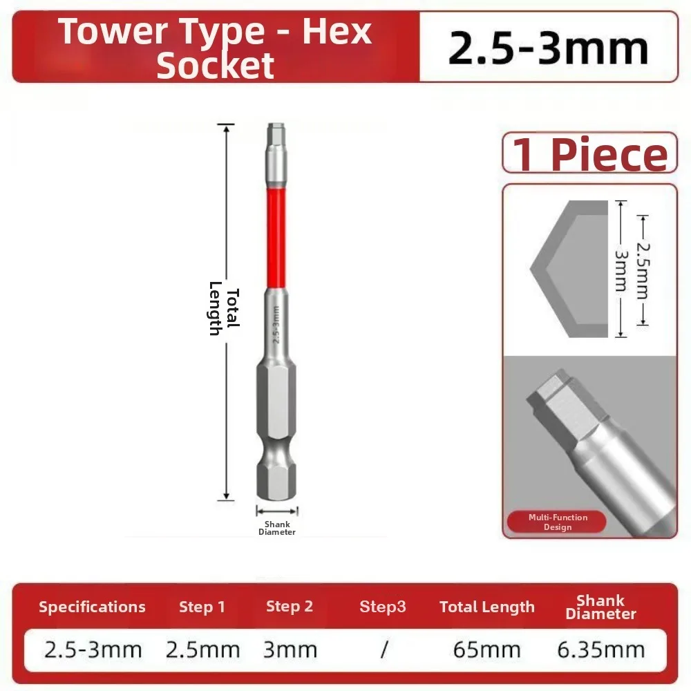 Alloy Steel Screwdriver Bit High Torque Impact Resistant Electric Screwdriver Bit 6.35mm Hex Shank HRC60 Hardness Power Tool Bit