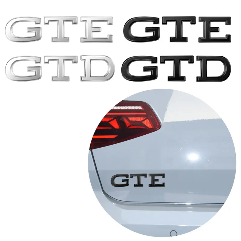 شعار شعار GTD GTE ، معدن كروم ثلاثي الأبعاد ، فضي ، أسود ، شارة درابزين جانبية ، ملصق سيارة خلفي ، اكسسوارات السيارات