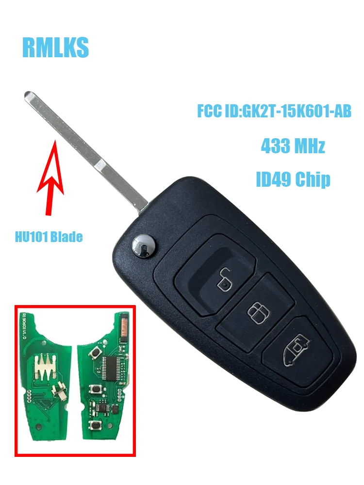 3 Buttons Remote Flip Car Key Fob For Ford Transit Tourneo2016-2020 GK2T-15K601-AA /GK2T-15K601-AB 434MHz ID49 4D63Chip