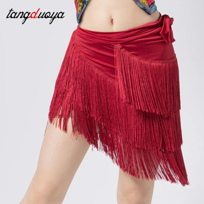 Latin Dance Skirt Lady Fringed Triangle Latin Dress Sexy Adult Wrap Skirt Spandex Latin Dance Dress Women's Practice Skirt