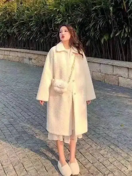 

plus Size Women's Thiened Lamb Fur Jaet 2025 Winter Warm Mid-Length Slimming Versatile Outerwear Korean Sle Casual Coat
