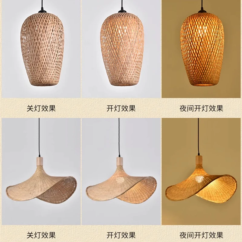 Newest Bamboo Pendant Lamp Ceiling Lights Rattan Wicker Lustre Hand Knit Braiding Suspended Home Dining Braided Indoor Decor Hot