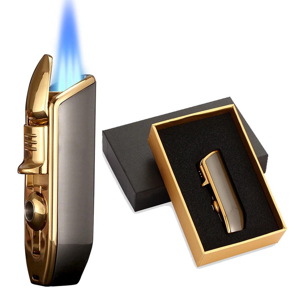 

Portable 3 Jet Cigar Lighter Torch Butane Gas Refillable Lighters For Cigar Smoking Ignifier Tool