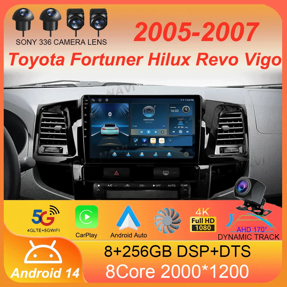 

For Toyota Fortuner Hilux Revo Vigo 2005-2007 Car Radio Android 14 Carplay Multimedia Player Autoradio Stereo 2din Head Unit