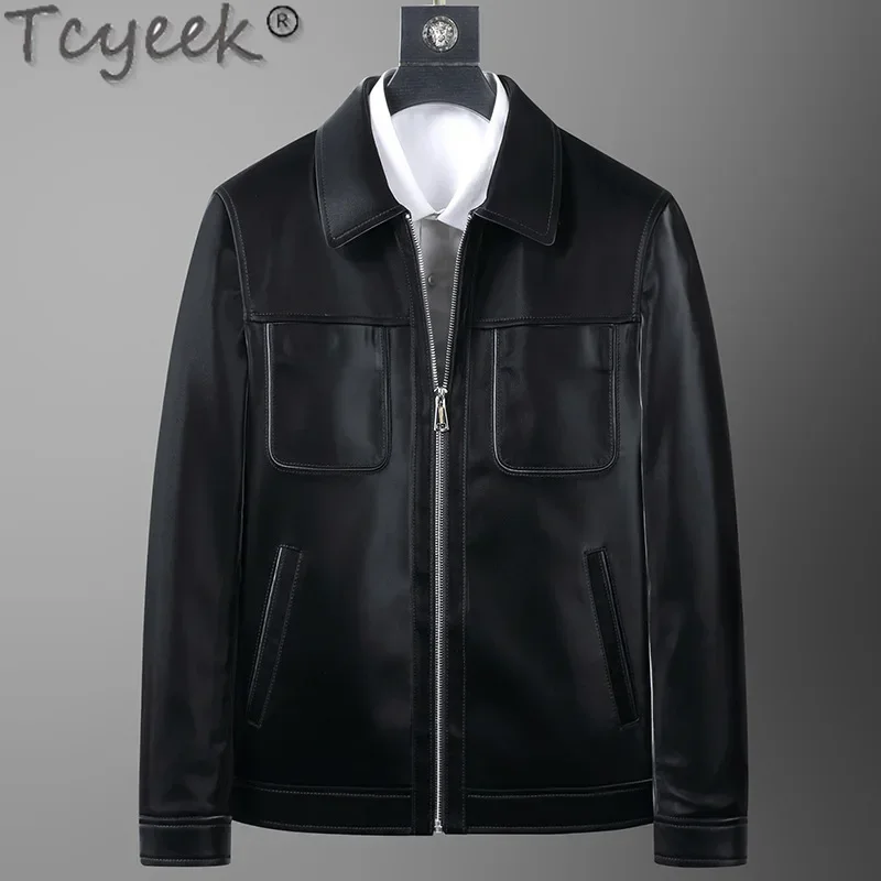 Tcyeek Genuine Leather Jacket Men Business Casual Leather Coat Spring Autumn Clothes Sheepskin Mens Coats Jaqueta De Couro 2025