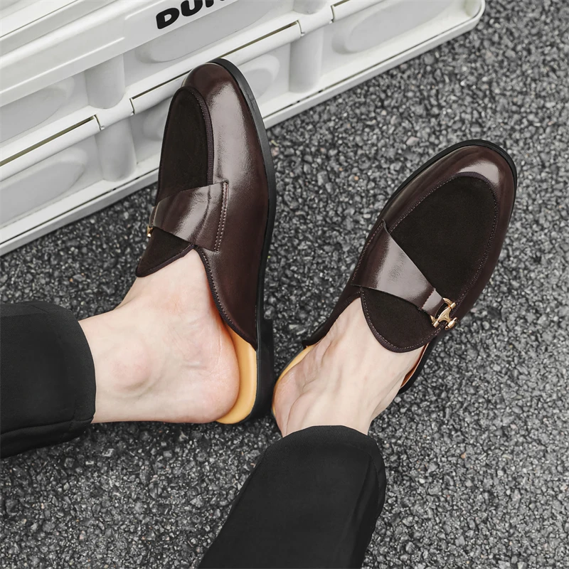 European and American Summer Lazy Half Slippers Horseneck Buckle Headless Heel Light Luxury Fashion One Step Trendy Dragging
