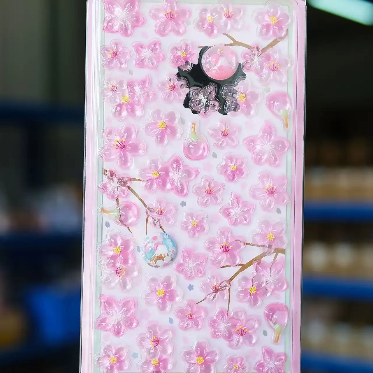 Autocollants de fleurs de cerisier, étui de téléphone périphérique créatif de dessin animé, autocollant Transparent, matériel de compte à main, cadeau d'anniversaire pour ami