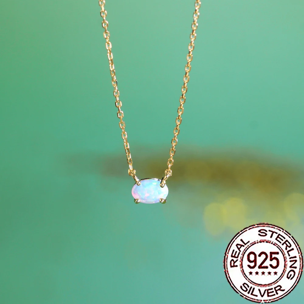 CWWZircons 925 Sterling Silver Delicate Mystical Oval Opal Pendant Necklaces for Women Gold Color Fine Party Daily Jewelry SD054 5